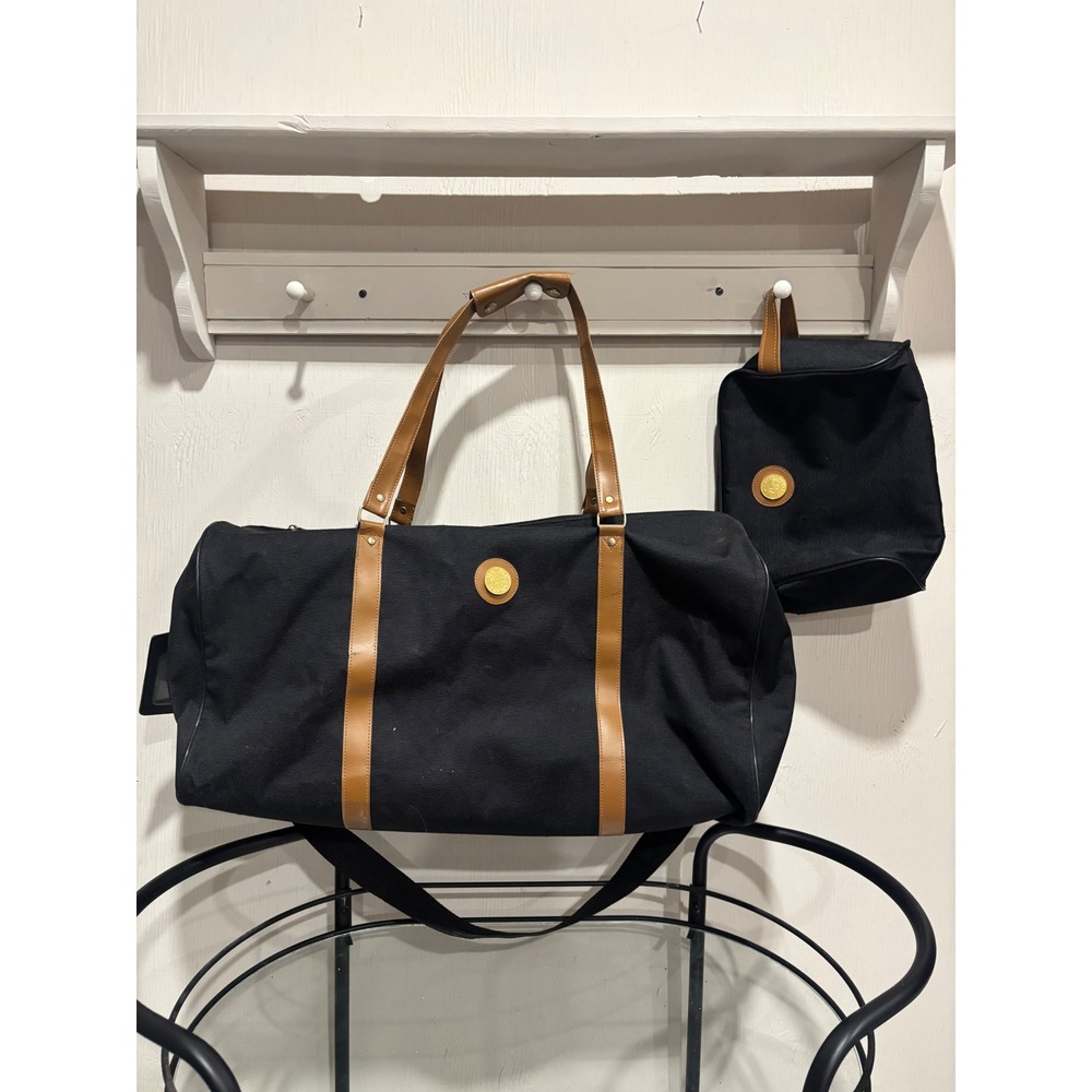 The Best Luggage Vintage 2pc Duffel Bag and Toiletry Pouch Set Black Tan Canvas